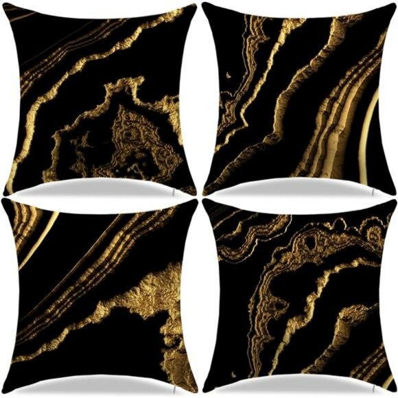 Black and Gold Throw Pillow Covers 18x18 Set of 4 Decorative Cushion Cases - Picture 1 of 7